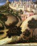 Adoration of the Magi Altarpiece: central predella panel depicting the Flight into Egypt, detail of the landscape, 1423 (tempera on panel)