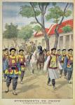 European foreigners under armed escort by Chinese regular soldiers during the Boxer rebellion of 1899-1901, illustration from 'Le Petit Journal', 18 July, 1900 (colour litho)
