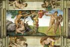Sistine Chapel Ceiling: The Fall of Man and the Expulsion from the Garden of Eden, with four Ignudi, 1510 (fresco) (post-restoration)