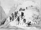 Monsieur De Saussure, his son and their guides descending the Tacul glacier, 1790 (watercolour)