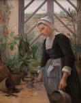 Breton Girl Looking after Plants in Hothouse, 1884 (oil on canvas)