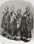 Japanese monks in prayer in the 19th century.