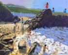 Climbing on the rocks,St Ives,(oil on canvas)