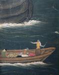 The Arrival of the Portuguese in Japan, detail of small ship with cargo, from a Namban Byobu screen, 1594-1618 (gouache on paper)