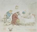 'Pray, Miss Mouse, will you give us some beer', illustration from 'A Frog He Would A-Wooing Go' (w/c on paper)