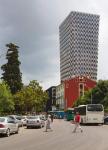 Tirana, Albania. The 85 meter high TID Tower. The tower was designed by Belgian architectural firm 51N4E. (photo)