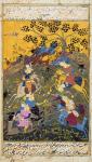 Men on horseback playing a game (opaque w/c & gold on paper)