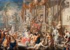 Fountain scene in front of a palace, c.1730 (oil on copper)
