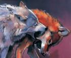 Two Wolves (oil on canvas) (detail of 275280)