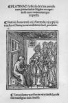 Bartolommeo de' Sacchi (Platina) (1421-81) writing 'Historia de Vitis Pontificum Romanorum', 1505 (engraving) (b&w photo)