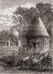Early Gallic houses, a round cabin with a hole in the roof to allow the smoke from the fire to escape, from 'Les Merveilles de la Science', published c.1870 (engraving)