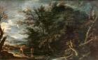 Landscape with Mercury and the Dishonest Woodman, c.1650 (oil on canvas)
