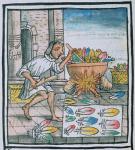 Ms Palat. 218-220 Aztec artisans dyeing feathers, from the 'Florentine Codex' by Bernardino de Sahagun, c.1540-85