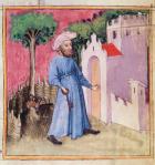 Allegorical illustration showing an Arab unlocking the gate of Knowledge, reputedly written and illuminated by Nicolas Flamel (c.1330-1417) (vellum)