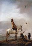 Gentleman on a Horse Watching a Falconer (oil on panel)