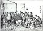 The Public Warming Room in Paris, 1840 (engraving) (b/w photo)