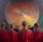 Young Monks with Gong (oil on canvas)