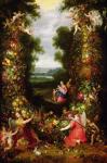 Holy Family in a landscape with a garland of fruit and vegetables (panel)
