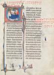 Ms.838 fol.55 Historiated initials 'U' and 'I' depicting the Nativity and the Infant Christ, from 'Obituaire de Notre Dame de Pres', after 1270 (vellum) (see also 155905)