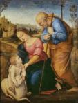 The Holy Family with a Lamb (oil on wood)