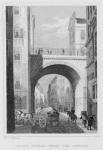 South Bridge from the Cowgate, Edinburgh engraved by William Watkins, 1831 (engraving) (b/w photo)