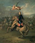 Portrait of Peter the Great against a background of the Battle of Poltava