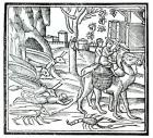 Representation of the Plague, 1572 (woodcut) (b/w photo)