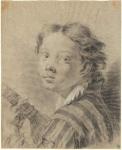 A Boy with a Lute, c.1740 (black and white chalk and charcoal on blue paper)