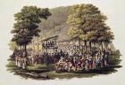 Camp Meeting of the Methodists in North America, engraved by Matthew Dubourg (fl.1813-20) 1819 (colour litho)