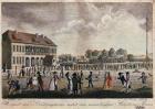 View of the newly built clubhouse and square, Berlin (hand coloured etching)