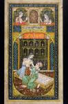 A man courts a woman in a luxurious setting, Rajasthani miniature painting (w/c on paper)