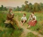 Children Listen to a Shepherd Playing a Flute (oil on canvas)