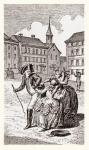 Two prostitutes fight for a gentleman's custom in the street. After an 18th century work in Illustrierte Sittengeschichte vom Mittelalter bis zur Gegenwart by Eduard Fuchs, published 1909.