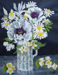 White Poppies, Marguerites and Philadelphus, (gouache)