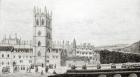 Magdalen College, Oxford in the 17th century (engraving) (b/w photo)