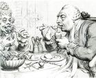 Temperance Enjoying a Frugal Meal, caricature of George III and Queen Charlotte (b/w print)