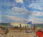 Blue flag and red sun shade, Montalivet (oil on canvas)