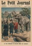 Leisure time of a sovereign, Tzar Ferdinand I of Bulgaria taming elephants, front cover illustration from 'Le Petit Journal', supplement illustre, 21st June 1914 (colour litho)