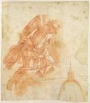 Suspended angel and architectural sketch, c.1600 (red chalk on paper)