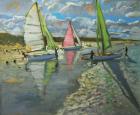 Three Sailboats, Bray Dunes, France (oil on canvas)