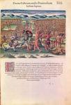 The French Help the Indians in Battle, from 'Brevis Narratio..', engraved by Theodore de Bry (1528-98) published in Frankfurt, 1591 (coloured engraving) (see also 111679)