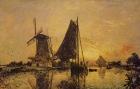 In Holland, Boats near a Windmill, 1868 (oil on canvas)