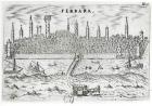 Panoramic view of Ferrara from the opposite bank of the River Po (engraving) (b/w photo)