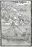 Arrival of Columbus Caravel on the Island of Hispaniola, 1494 (woodcut)