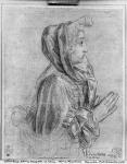 Half length profile of a woman with hands clasped, known as Madame de Maintenon (pierre noire & chalk on brown paper)