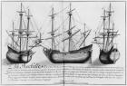 Dutch store ships, La Rochelle, illustration from 'Desseins des differentes manieres de vaisseaux...depuis Nantes jusqu'a Bayonne...', 1679 (pencil & w/c on paper) (b/w photo)