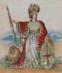 Mrs. Pope as Britannia (engraving and collage)