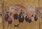 St. Francis Xavier (1506-51) and his entourage, detail of the right-hand section of a folding screen depicting the arrival of the Portuguese in Japan, Kano School (lacquer)