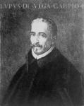 Portrait of Lope Felix de Vega Carpio (1562-1635) (engraving) (b/w photo)
