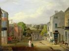 Street Scene in Chorley, Lancashire, with a View of Chorley Hall, c.1790-1817 (oil on canvas)